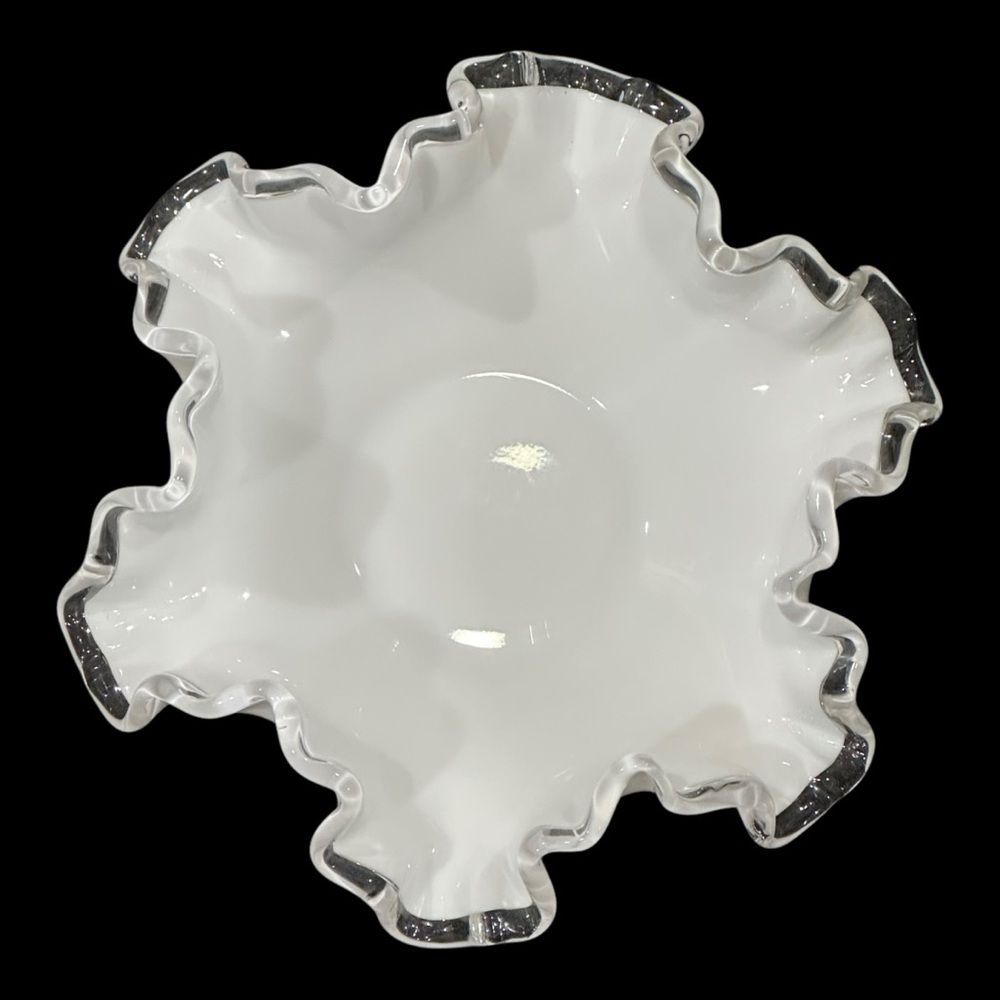Vintage Fenton Milk Glass Silvercrest Ruffle Edge Stamped Fenton Bowl